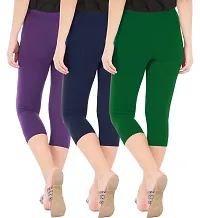 Combo Pack of 3 Skinny Fit 3/4 Capris Leggings for Women  Purple Navy Bottle Green-thumb2
