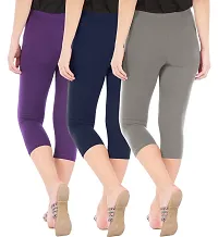 Combo Pack of 3 Skinny Fit 3/4 Capris Leggings for Women  Purple Navy Ash-thumb2