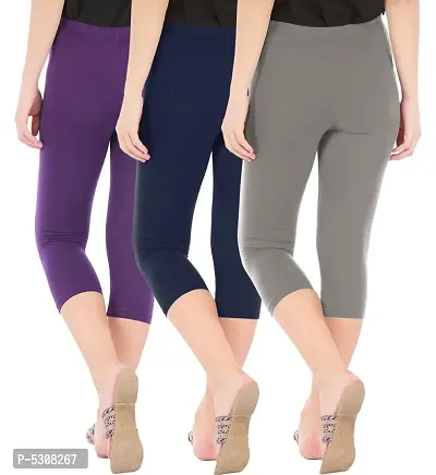 Combo Pack of 3 Skinny Fit 3/4 Capris Leggings for Women  Purple Navy Ash-thumb3
