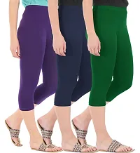 Combo Pack of 3 Skinny Fit 3/4 Capris Leggings for Women  Purple Navy Bottle Green-thumb1