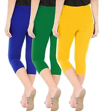 Combo Pack of 3 Skinny Fit 3/4 Capris Leggings for Women  Royal Blue Jade Green Golden Yellow-thumb2