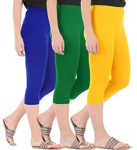 Combo Pack of 3 Skinny Fit 3/4 Capris Leggings for Women  Royal Blue Jade Green Golden Yellow-thumb1