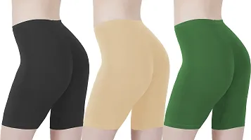 Cotton Lycra Tight Fit Stretchable Cycling Shorts Womens | Shorties for Active wear / Exercise/ Workout / Yoga/ Gym/ Cycle / Running ( Pack of 3)-thumb2