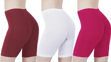 Cotton Lycra Tight Fit Stretchable Cycling Shorts Womens | Shorties for Active wear / Exercise/ Workout / Yoga/ Gym/ Cycle / Running ( Pack of 3)-thumb2