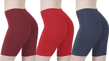 Cotton Lycra Tight Fit Stretchable Cycling Shorts Womens | Shorties for Active wear / Exercise/ Workout / Yoga/ Gym/ Cycle / Running ( Pack of 3)-thumb2