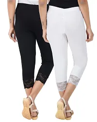 Reliable Cotton Blend Solid Skinny Fit 3/4 Capris Leggings For Women-Pack of 2-thumb2