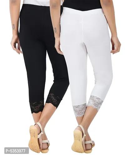 Reliable Cotton Blend Solid Skinny Fit 3/4 Capris Leggings For Women-Pack of 2-thumb3