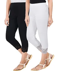 Reliable Cotton Blend Solid Skinny Fit 3/4 Capris Leggings For Women-Pack of 2-thumb1