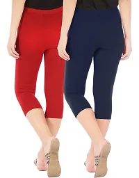 Befli Womens Skinny Fit 3/4 Capris Leggings Combo Pack of 2 Red Navy-thumb2