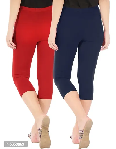 Befli Womens Skinny Fit 3/4 Capris Leggings Combo Pack of 2 Red Navy-thumb3