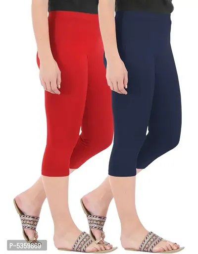 Befli Womens Skinny Fit 3/4 Capris Leggings Combo Pack of 2 Red Navy-thumb0