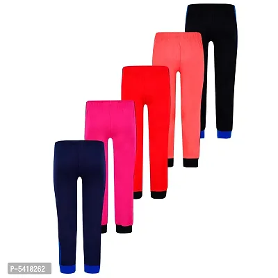 Cotton 5 Pieces Combo Regular Fit Side Striped Solid Trackpants (Black, Rani Pink, Red, Navy Blue & Tomato Red)-thumb3