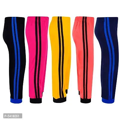 Cotton 5 Pieces Combo Regular Fit Side Striped Solid Trackpants (Black, Rani Pink, Yellow, Navy Blue & Tomato Red)-thumb2