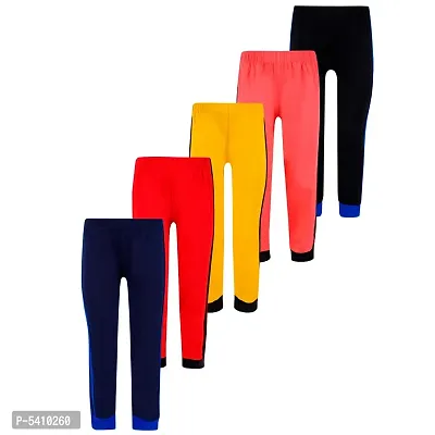 Cotton 5 Pieces Combo Regular Fit Side Striped Solid Trackpants (Black, Red, Yellow, Navy Blue & Tomato Red)