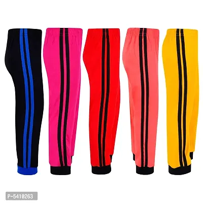 Cotton 5 Pieces Combo Regular Fit Side Striped Solid Trackpants (Black, Rani Pink, Red, Yellow & Tomato Red)-thumb2