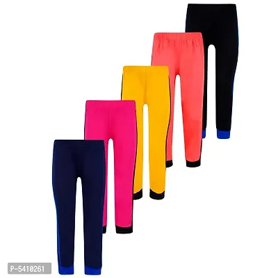Cotton 5 Pieces Combo Regular Fit Side Striped Solid Trackpants (Black, Rani Pink, Yellow, Navy Blue & Tomato Red)