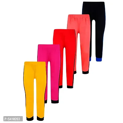 Cotton 5 Pieces Combo Regular Fit Side Striped Solid Trackpants (Black, Rani Pink, Red, Yellow & Tomato Red)