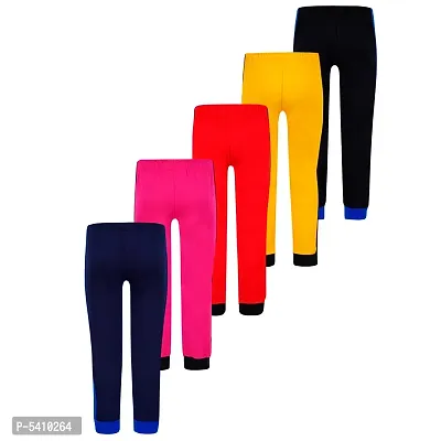 Cotton 5 Pieces Combo Regular Fit Side Striped Solid Trackpants (Black, Rani Pink, Red, Yellow & Navy Blue)-thumb3