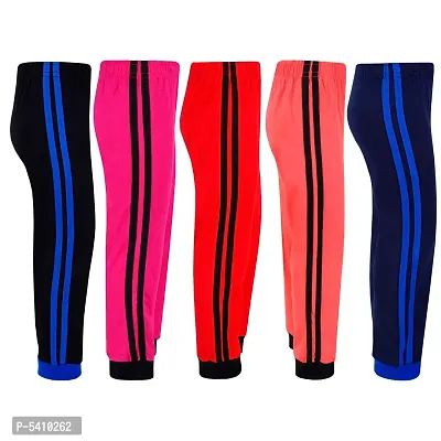 Cotton 5 Pieces Combo Regular Fit Side Striped Solid Trackpants (Black, Rani Pink, Red, Navy Blue & Tomato Red)-thumb2