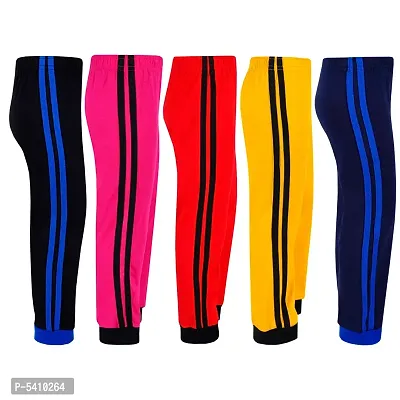 Cotton 5 Pieces Combo Regular Fit Side Striped Solid Trackpants (Black, Rani Pink, Red, Yellow & Navy Blue)-thumb2