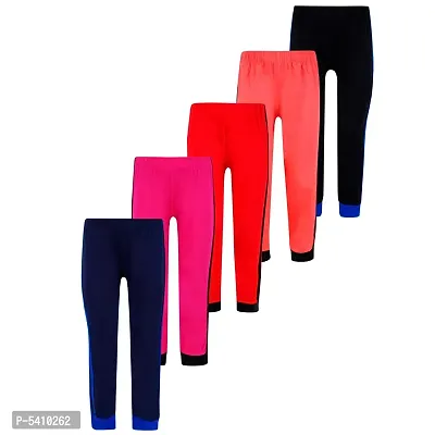Cotton 5 Pieces Combo Regular Fit Side Striped Solid Trackpants (Black, Rani Pink, Red, Navy Blue & Tomato Red)-thumb0