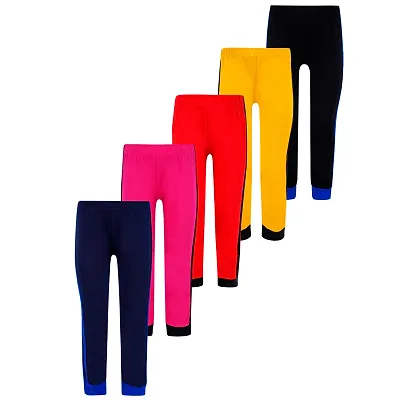 Cotton 5 Pieces Combo Regular Fit Side Striped Solid Trackpants (Black, Rani Pink, Red, Yellow  Navy Blue)