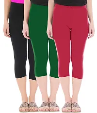 Trendy Cotton Solid Leggings For Women (Pack Of 3)-thumb1