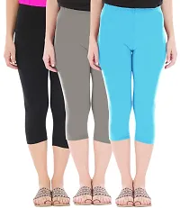 Trendy Cotton Solid Leggings For Women (Pack Of 3)-thumb1