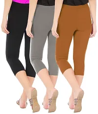 Trendy Cotton Solid Leggings For Women (Pack Of 3)-thumb2