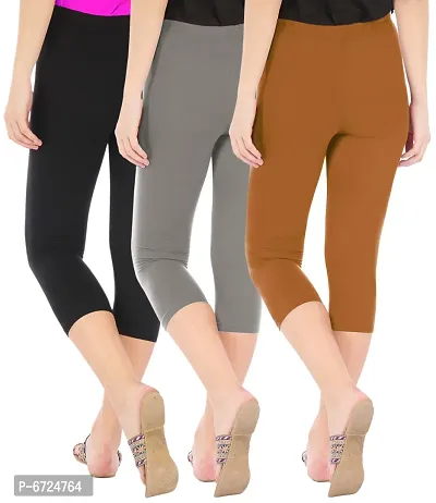 Trendy Cotton Solid Leggings For Women (Pack Of 3)-thumb3