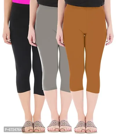 Trendy Cotton Solid Leggings For Women (Pack Of 3)-thumb2