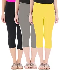 Trendy Cotton Solid Leggings For Women (Pack Of 3)-thumb1