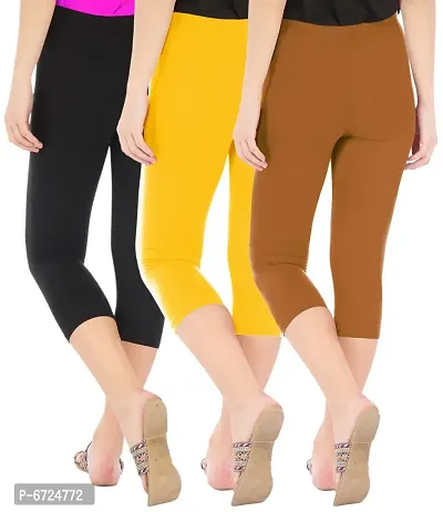 Trendy Cotton Solid Leggings For Women (Pack Of 3)-thumb3