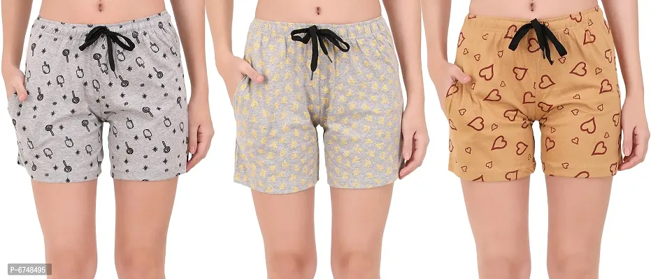 Stylish Cotton Printed Regular Lounge Night Shorts Combo For Women- Pack Of 3