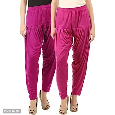 Buy That Trendz Women's Cotton Viscose Lycra Regular Dhoti Pants, Purple Rani Pink, Combo Pack of 2-thumb2