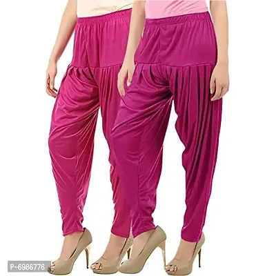 Buy That Trendz Women's Cotton Viscose Lycra Regular Dhoti Pants, Purple Rani Pink, Combo Pack of 2-thumb0