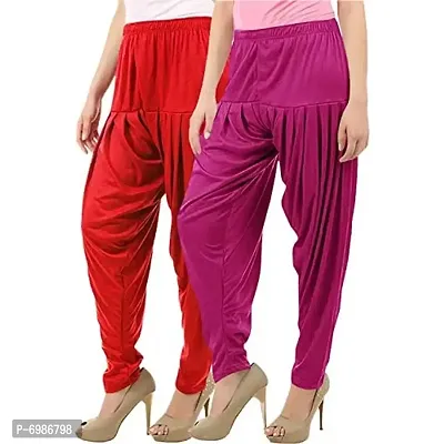 Buy That Trendz Women's Cotton Viscose Lycra Dhoti Patiyala Salwar Harem Bottoms Pants Purple Red Combo Pack of 2