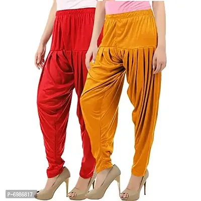 Buy That Trendz Women's Cotton Viscose Lycra Dhoti Patiyala Salwar Harem Bottoms Pants Mustard Red Combo Pack of 2