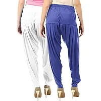 Buy That Trendz Women's Cotton Relaxed Viscose Lycra Dhoti Patiala Salwar Harem Bottoms Pants (Lavender White) -Combo Pack of 2-thumb2