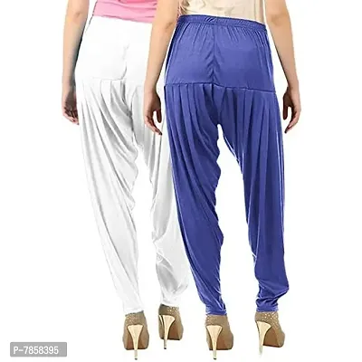 Buy That Trendz Women's Cotton Relaxed Viscose Lycra Dhoti Patiala Salwar Harem Bottoms Pants (Lavender White) -Combo Pack of 2-thumb3