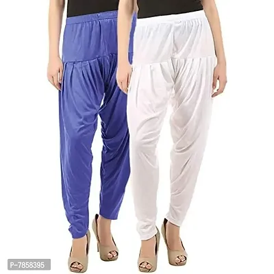 Buy That Trendz Women's Cotton Relaxed Viscose Lycra Dhoti Patiala Salwar Harem Bottoms Pants (Lavender White) -Combo Pack of 2-thumb2