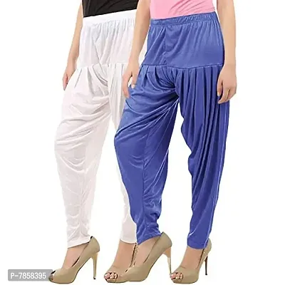 Buy That Trendz Women's Cotton Relaxed Viscose Lycra Dhoti Patiala Salwar Harem Bottoms Pants (Lavender White) -Combo Pack of 2-thumb0