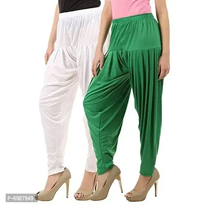 Buy That Trendz Women's Cotton Viscose Lycra Dhoti Patiyala Salwar Harem Bottoms Pants White Jade Green Combo Pack of 2