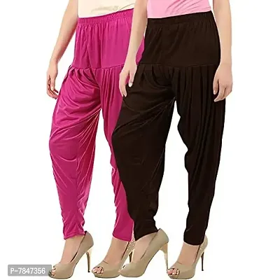 Buy That Trendz Women's Relaxed Fit Cotton Viscose Lycra Dhoti Patiyala Salwar Harem Bottom Pants Chocolate Brown Rani Pink Black XXX-Large Combo Pack of 2