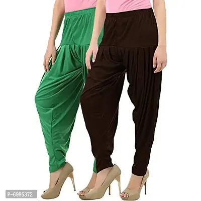 Buy That Trendz Womens Cotton Viscose Lycra Dhoti Patiyala Salwar Harem Bottoms Pants Chocolate Brown - Jade Green Combo Pack