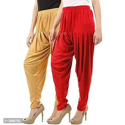 Buy That Trendz Women's Cotton Viscose Lycra Dhoti Patiyala Salwar Harem Bottoms Pants Red Dark Skin Combo Pack of 2