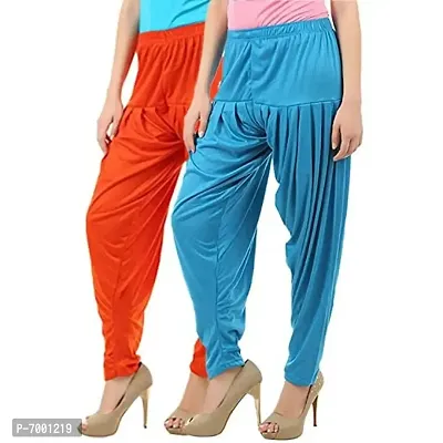 Buy That Trendz Womens Cotton Viscose Bottoms Lycra Dhoti Patiyala Salwar Harem Pants Orange Turquoise Combo 2 Pack of XXX-Large