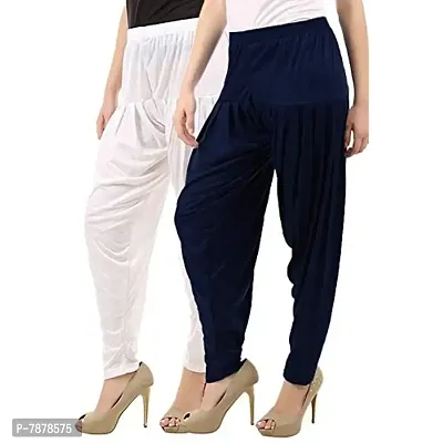 Buy That Trendz Viscose Lycra Womens Cotton Dhoti Salwar Harem Patiala Bottoms Pants XXX-Large White-Navy