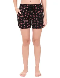 Buy That Trendz S to 3XL Cotton Printed Regular Lounge Night Shorts for Womens Ice Cream Grey Polka Dot Black Floral Leaf Black-thumb3