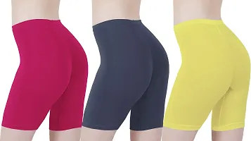 Buy That Trendz Cotton Tight Fit Lycra Stretchable Cycling Shorts Womens | Shorties for Active wear/Exercise/Workout/Yoga/Gym/Cycle/Running Rani Pink Light Skin Khaki Combo Pack of 3-thumb2